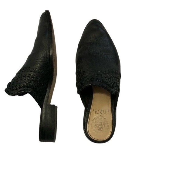 Vince Camuto Sona Western Pointy Toe Black Leather Mules Braid Trim Size 6 - Picture 5 of 5